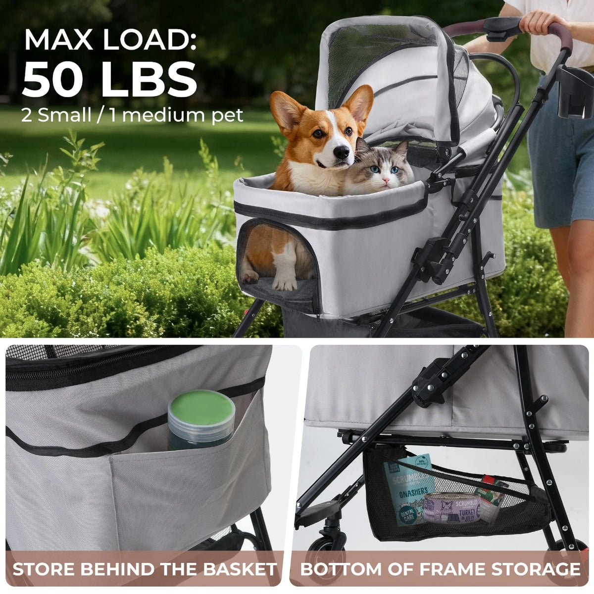Kesoto Foldable Pet Stroller 4 Wheels for Dogs and Cats