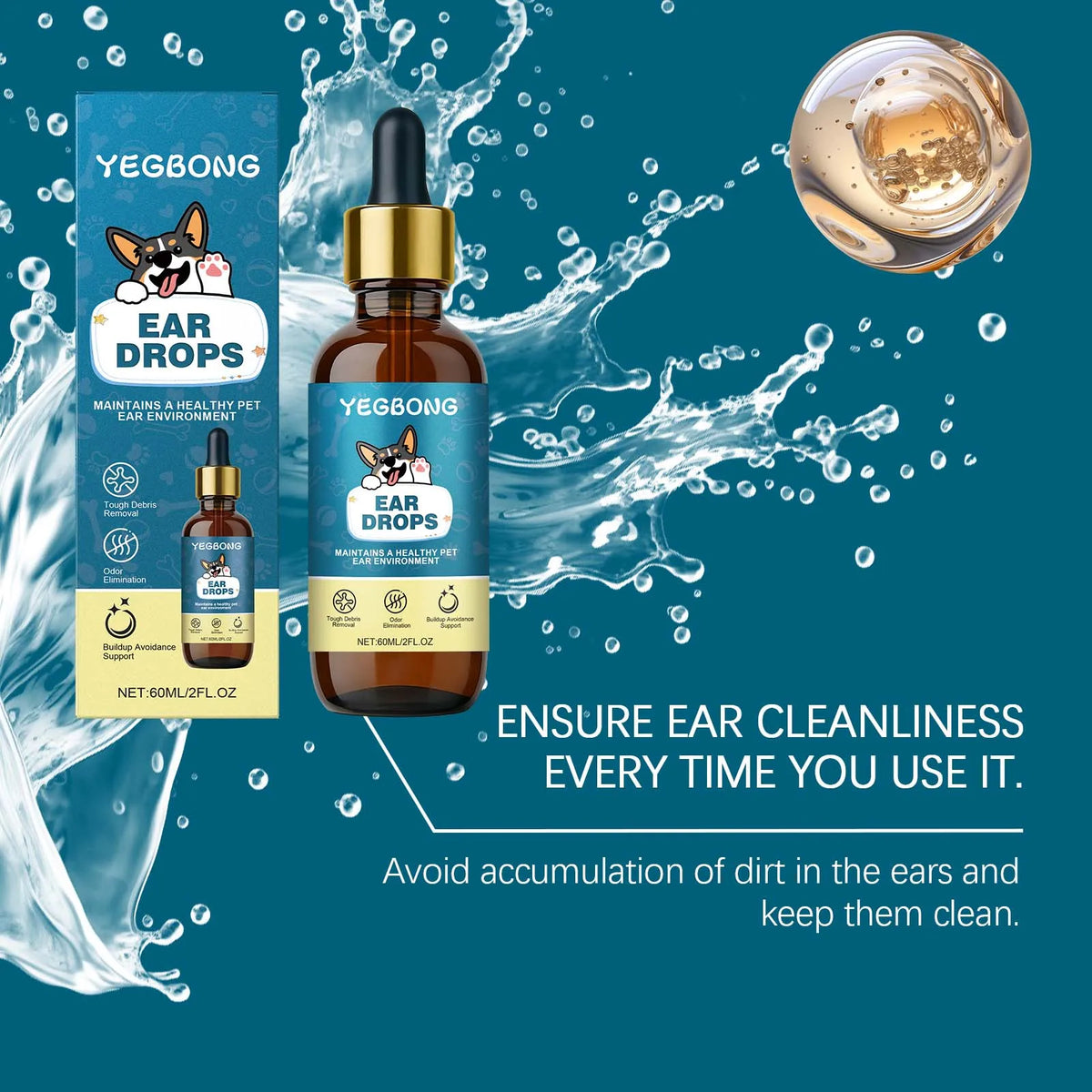 Yegbong Natural Ear Drops Gentle Nourishing Debris Removal for Pets