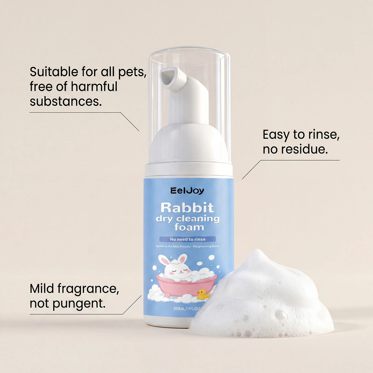 Gentle Rabbit Cleaning Mousse Bath Foamer Removes Odors Soothes Skin
