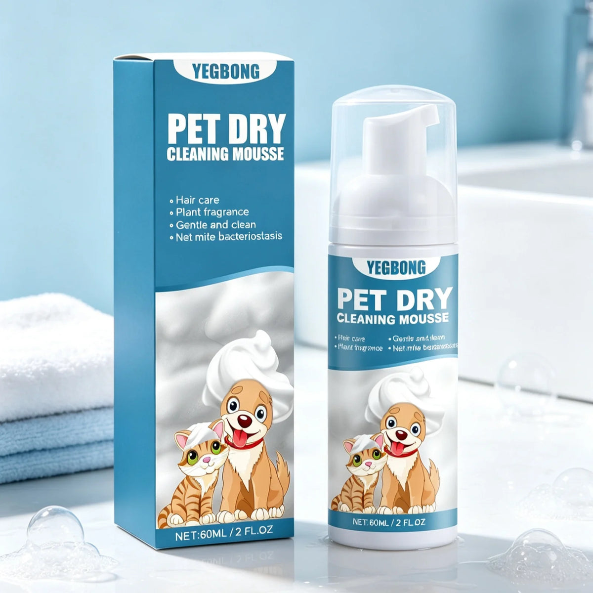 YEGBONG Pet Dry Shampoo Mousse for Gentle Cleansing
