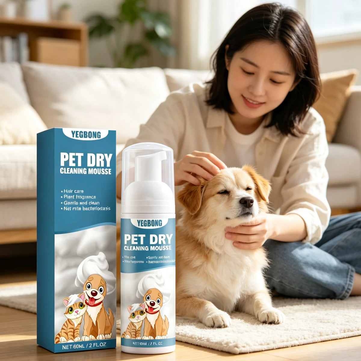 YEGBONG Pet Dry Shampoo Mousse for Gentle Cleansing