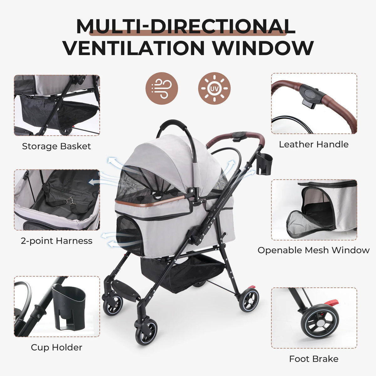 Kesoto Foldable Pet Stroller 4 Wheels for Dogs and Cats