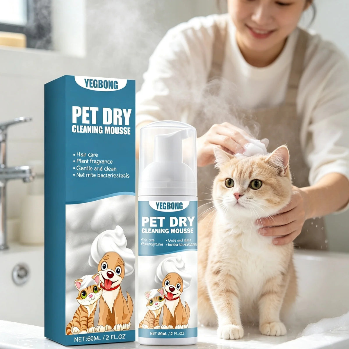 YEGBONG Pet Dry Shampoo Mousse for Gentle Cleansing