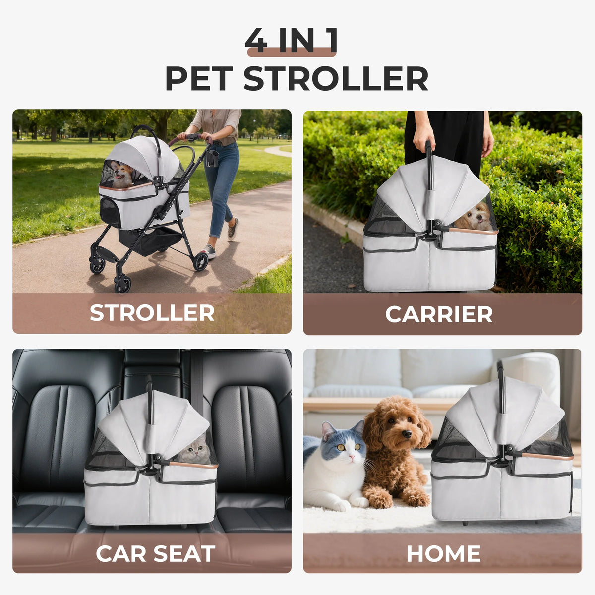 Kesoto Foldable Pet Stroller 4 Wheels for Dogs and Cats
