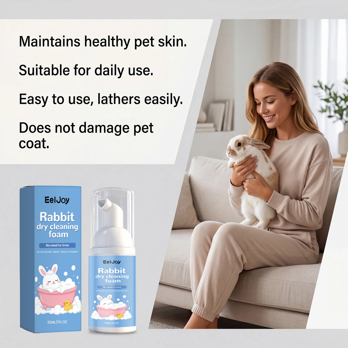 Gentle Rabbit Cleaning Mousse Bath Foamer Removes Odors Soothes Skin