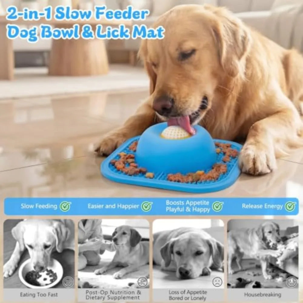 Slow Feeder Dog Bowl And Lick Mat With Interactive Ball