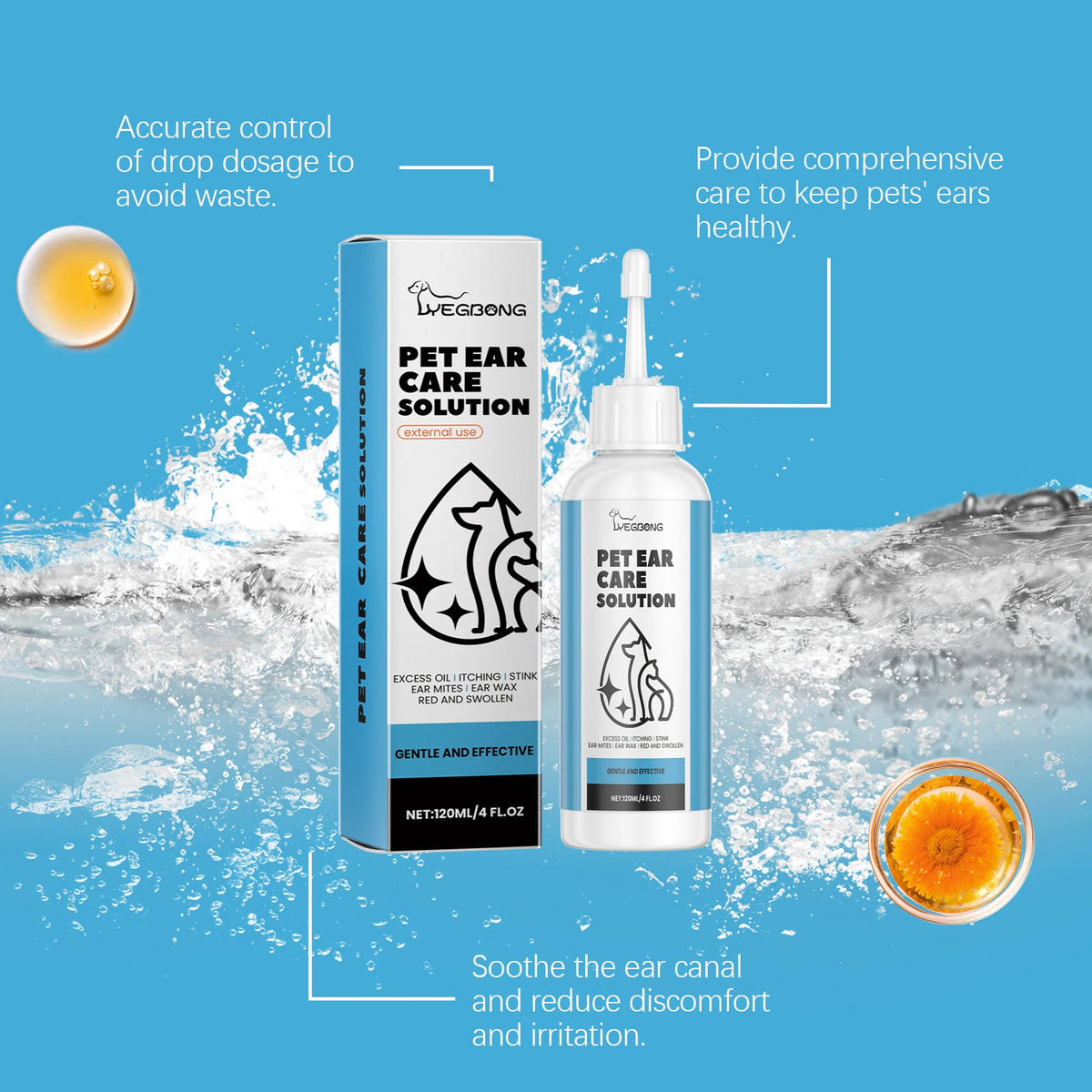 Yegbong Pet Ear Care Solution Liquid For Gentle Ear Cleaning