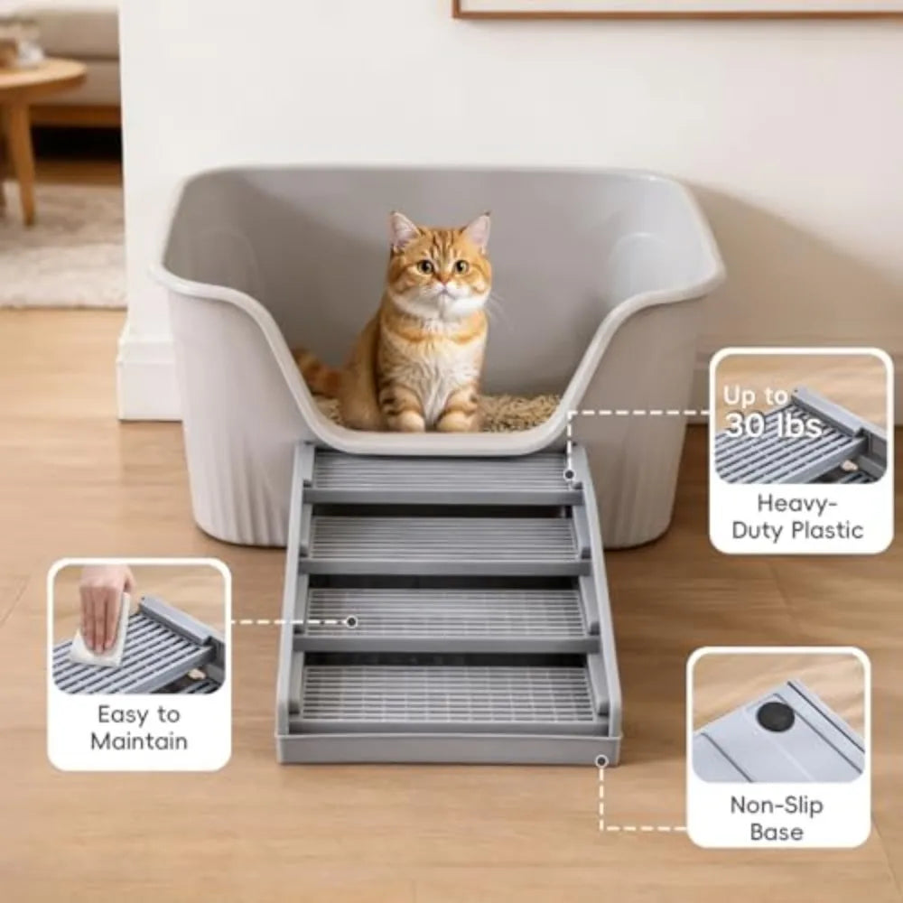 Adjustable Cat Litter Box Ramp with Filter and Clean Steps