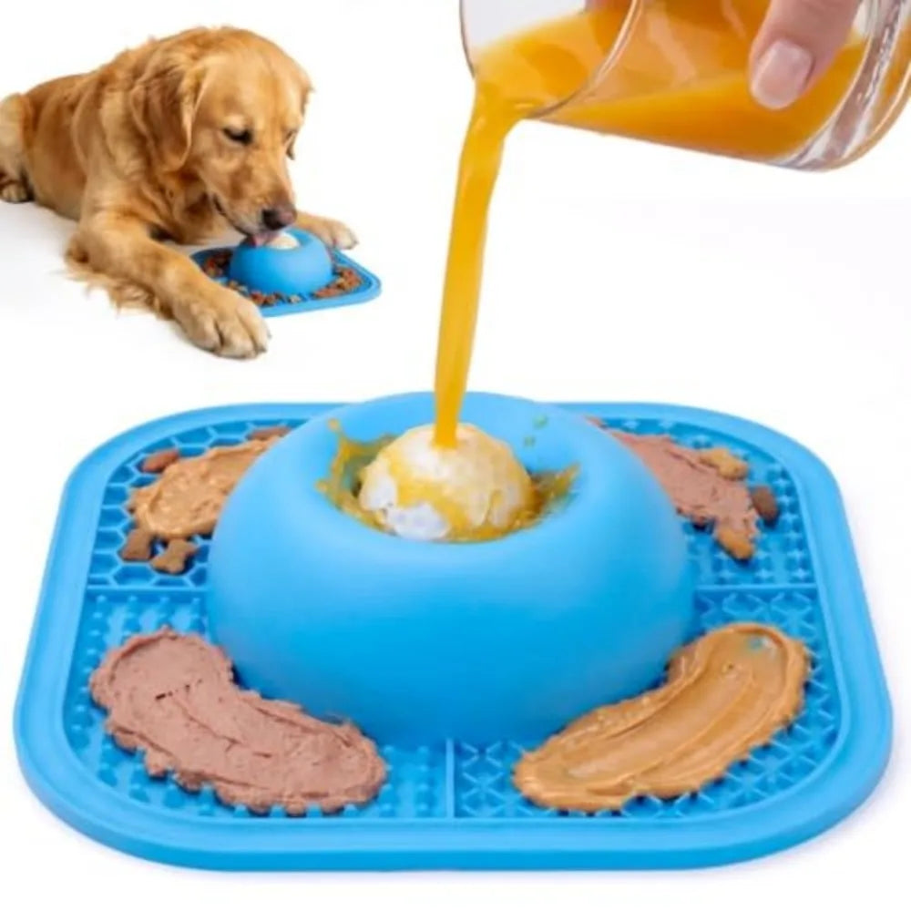 Slow Feeder Dog Bowl And Lick Mat With Interactive Ball