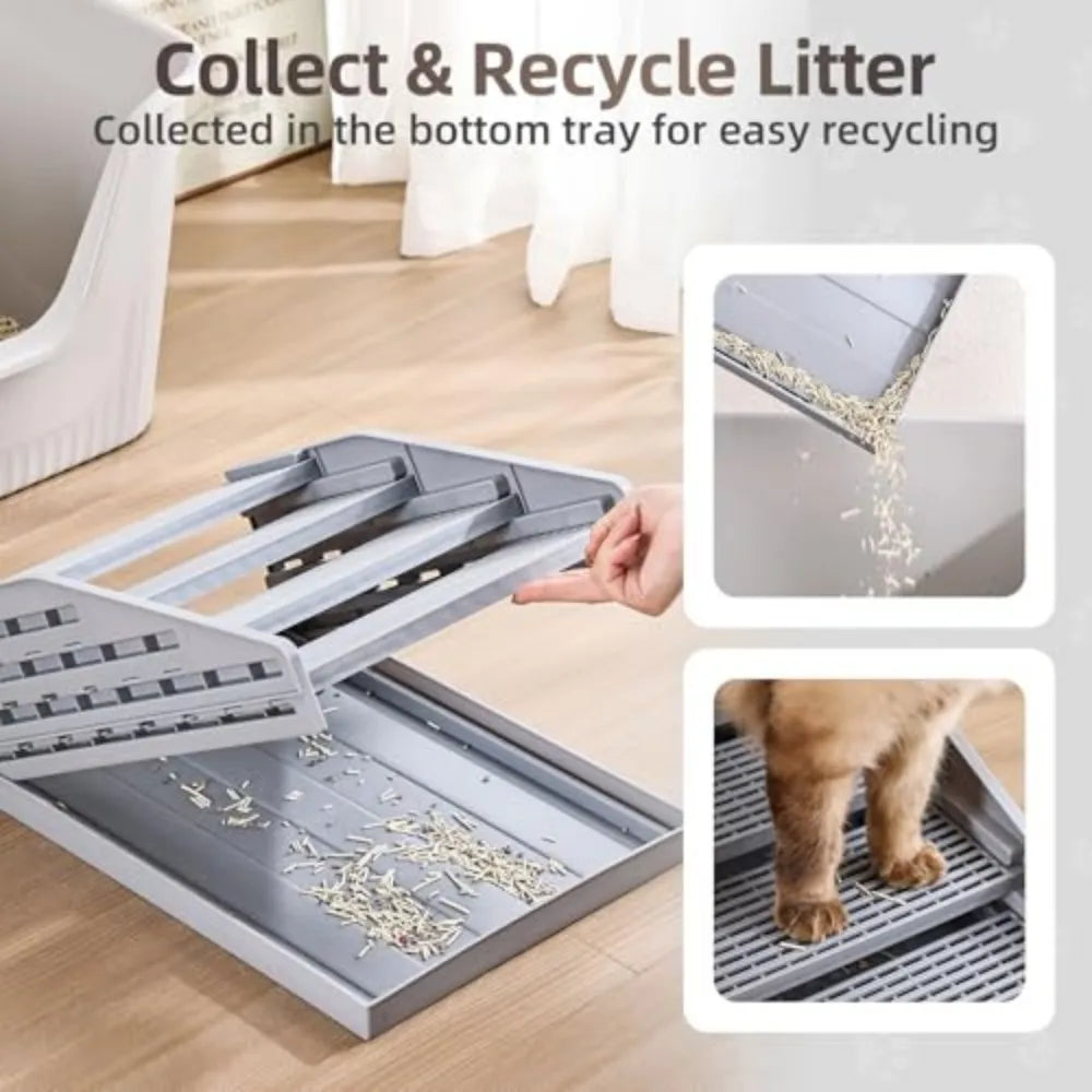 Adjustable Cat Litter Box Ramp with Filter and Clean Steps