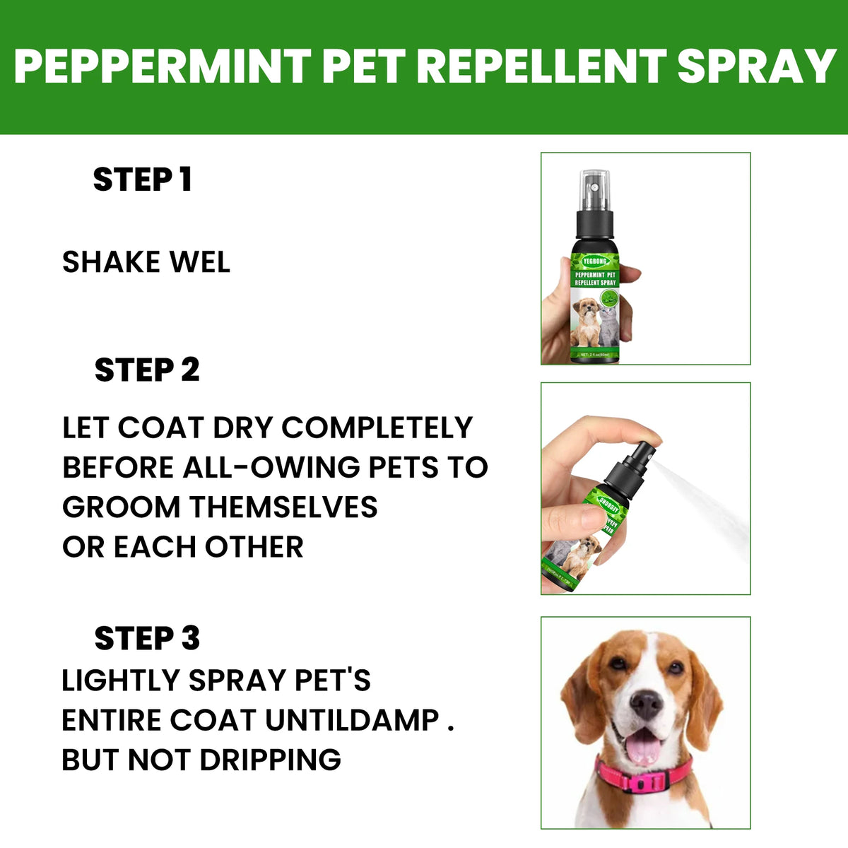 Yegbong Mint Flea Repellent Spray Natural Formula Sooothing Pet Care