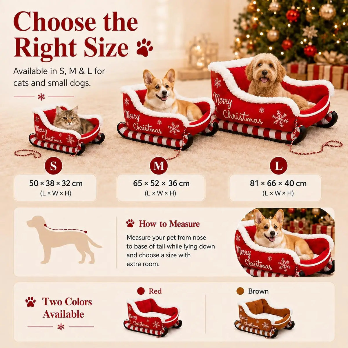 Christmas Sleigh Dog Bed with Raised Sides and Plush Comfort