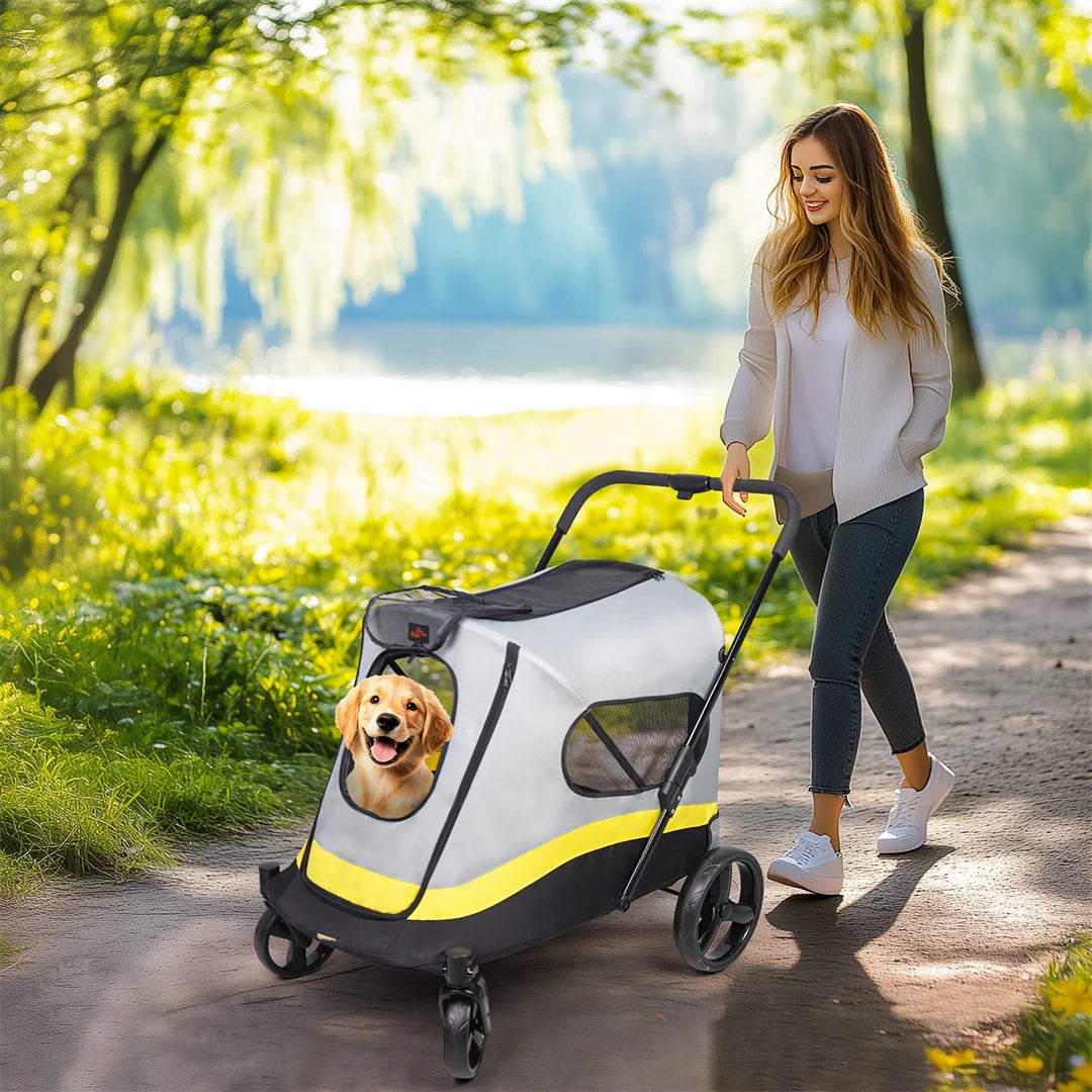 BingoPaw Foldable Dog Stroller with Rainproof Cover for Pet Travel