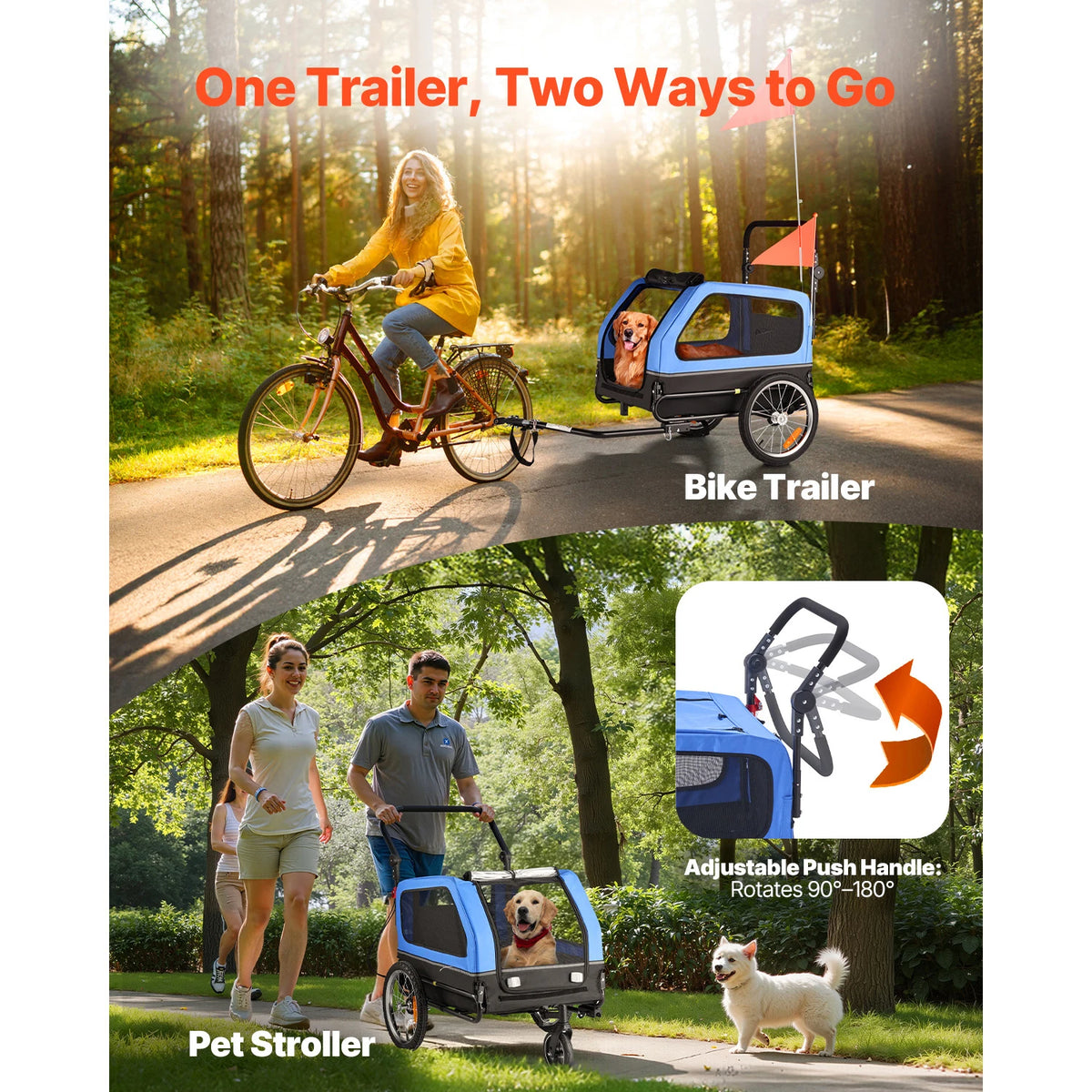 SucceBuy Dog Bike Trailer and Pet Stroller Carrier for All Breeds