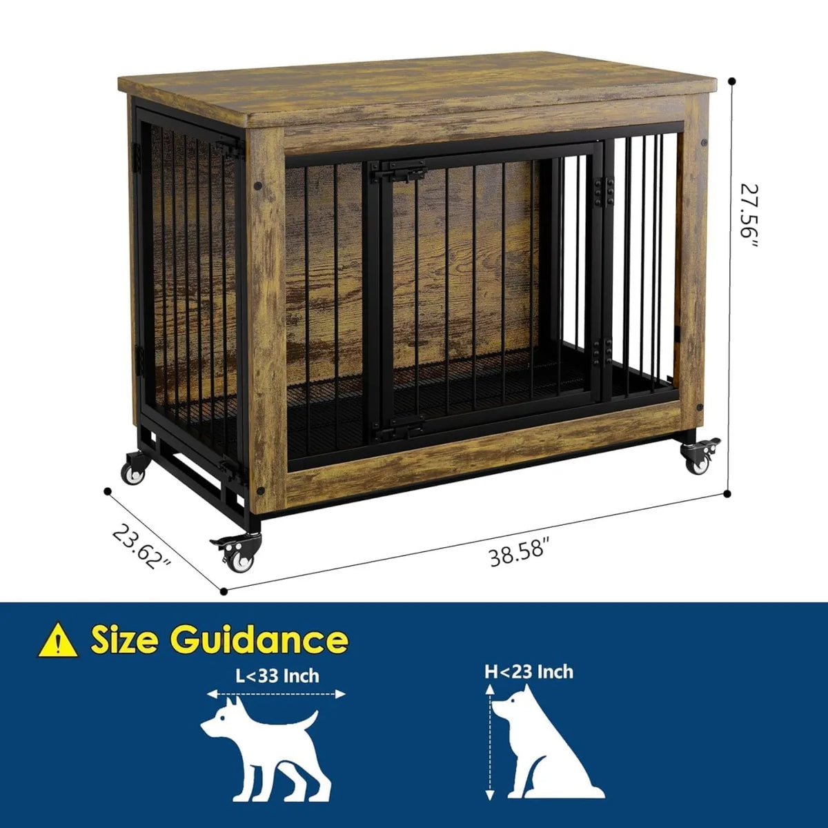 ANIXOL Wooden Dog Crate Furniture With Removable Tray Divider