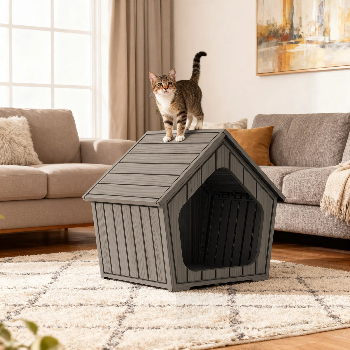 Waterproof Plastic Gable Roof Pet House Outdoor Dog Shelter