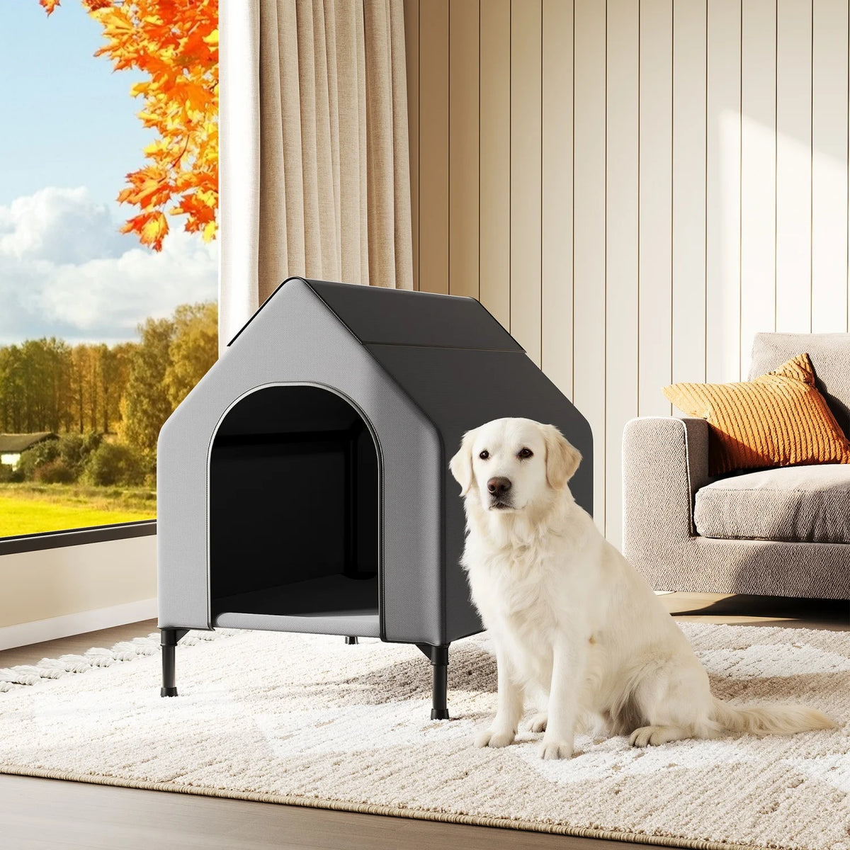 HiMISS Weatherproof Elevated Dog House with Breathable Mesh Bed