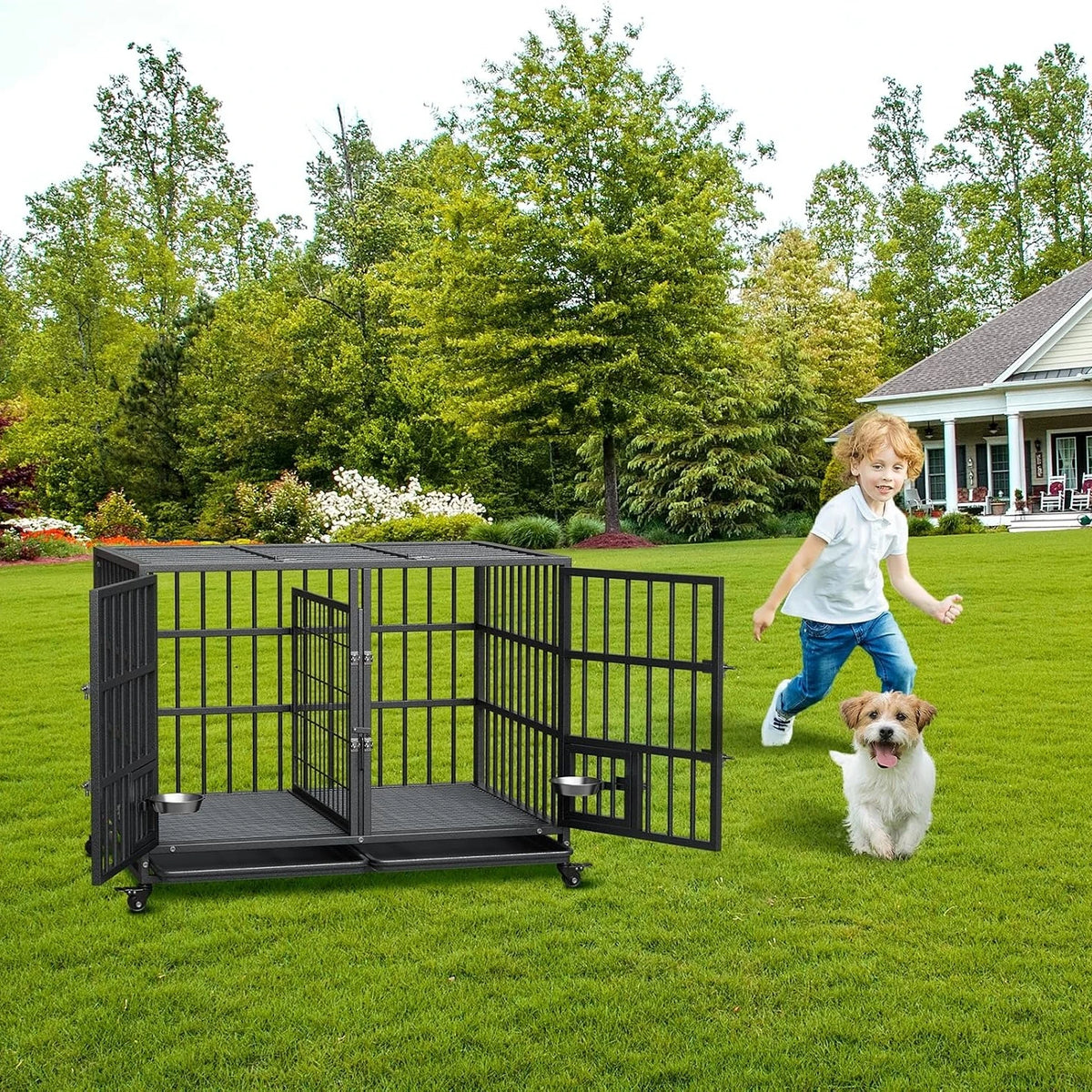 Anixol Heavy Duty Metal Dog Crate With Double Entry Doors