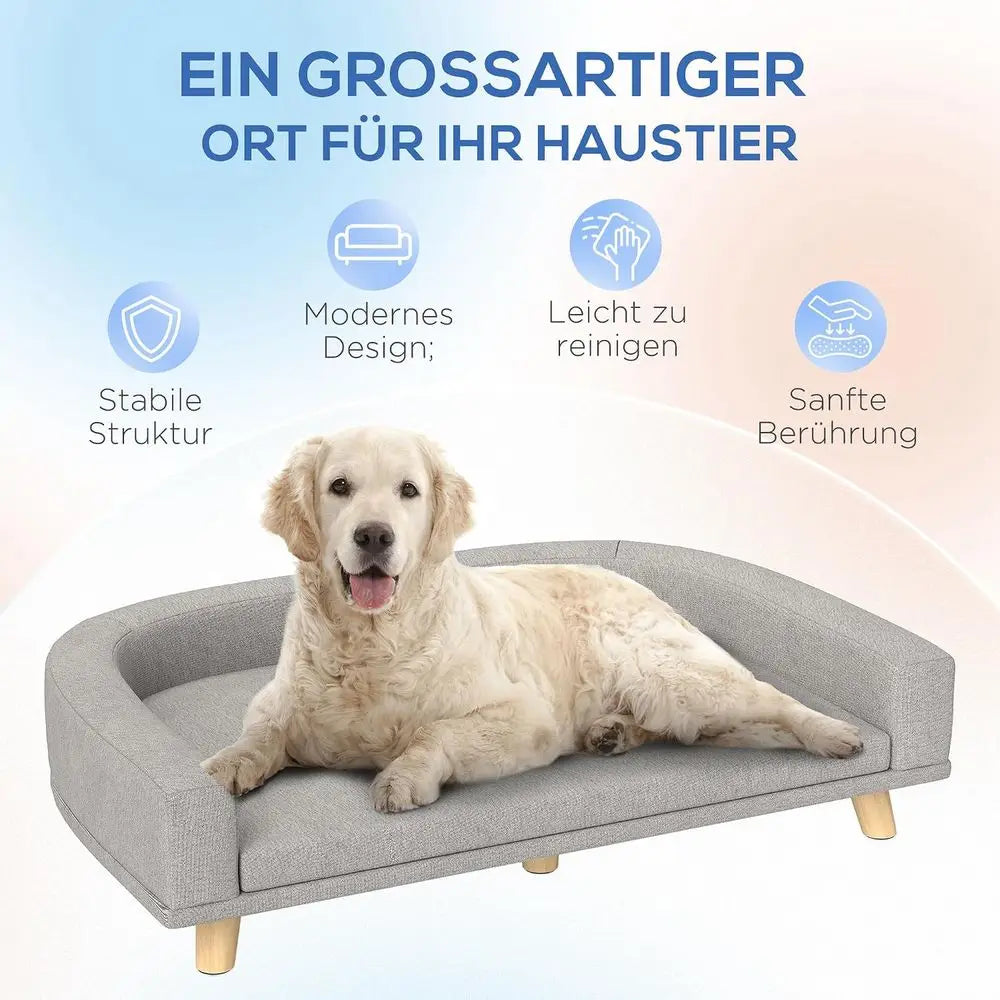 Luxury Pet Sofa Bed With Washable Cushion And Wooden Legs