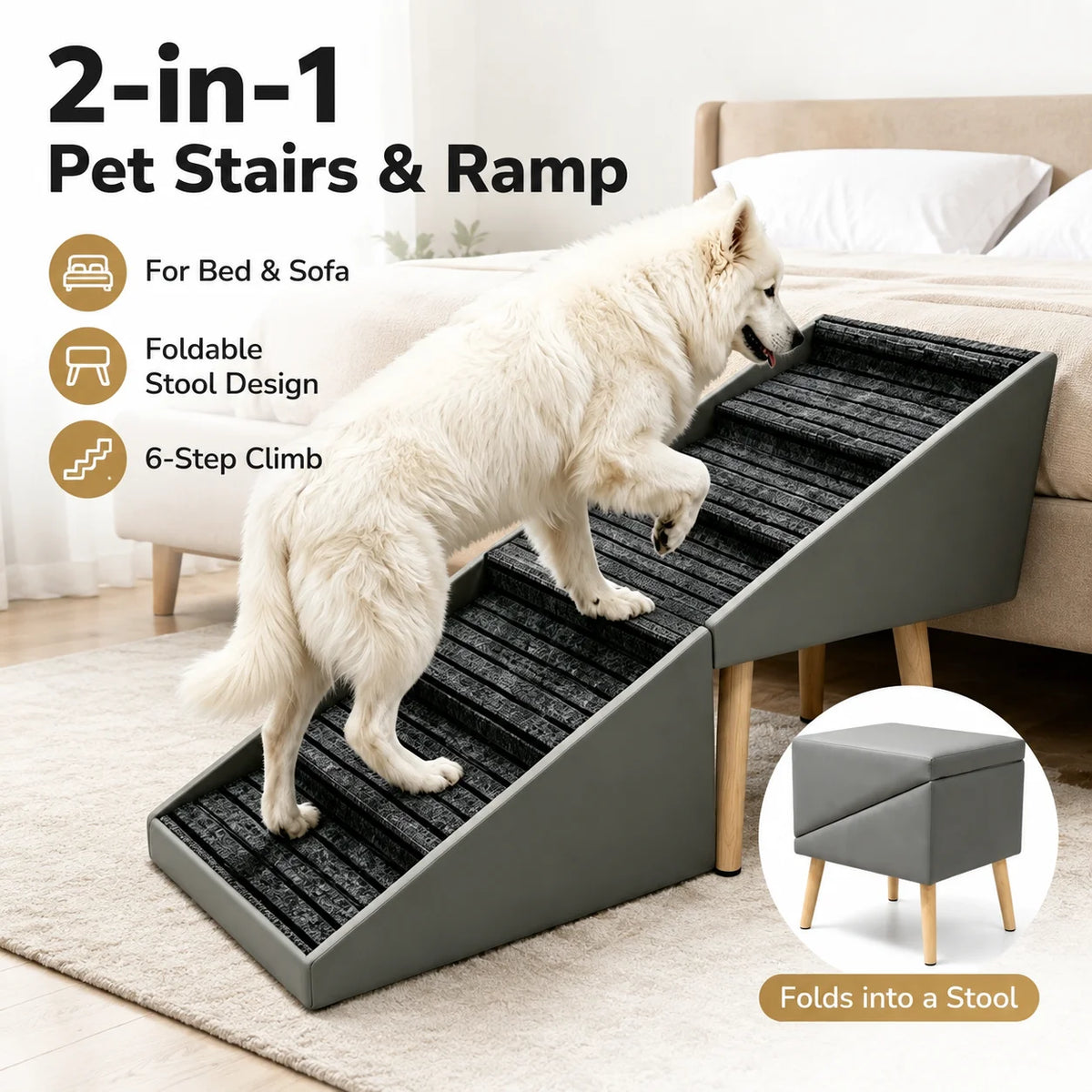 Foldable Wooden Dog Stairs For Bed And Sofa Access Ramp