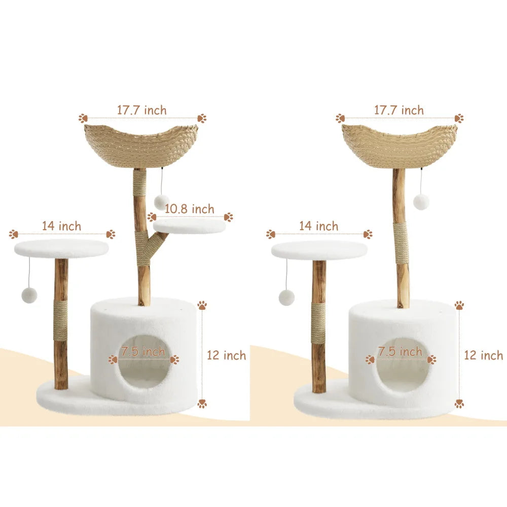 HOSSLLY Wooden Rattan Cat Tree Tower Multi Level Climbing Perches