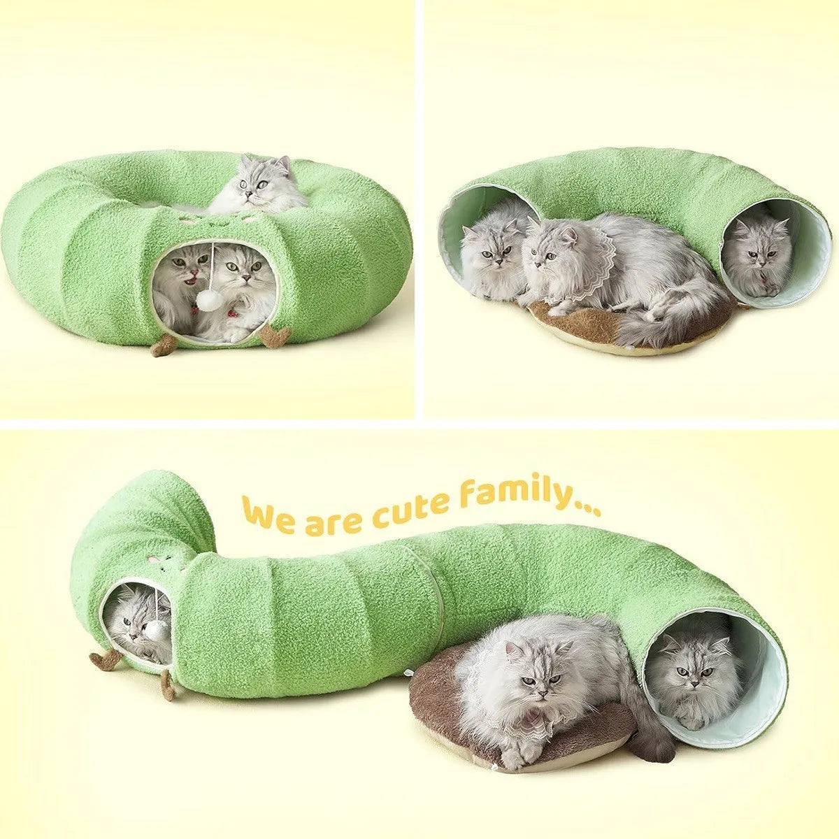 Convertible Cat Tunnel Bed With Plush Cushion And Play Hideaway