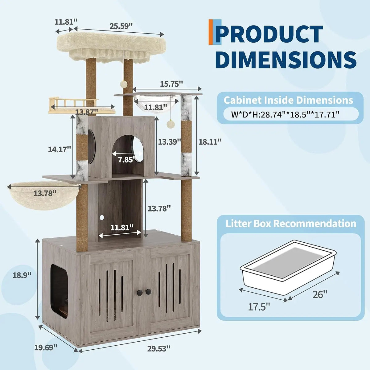 Tacleekii Multi Level Cat Tower With Hidden Litter Box