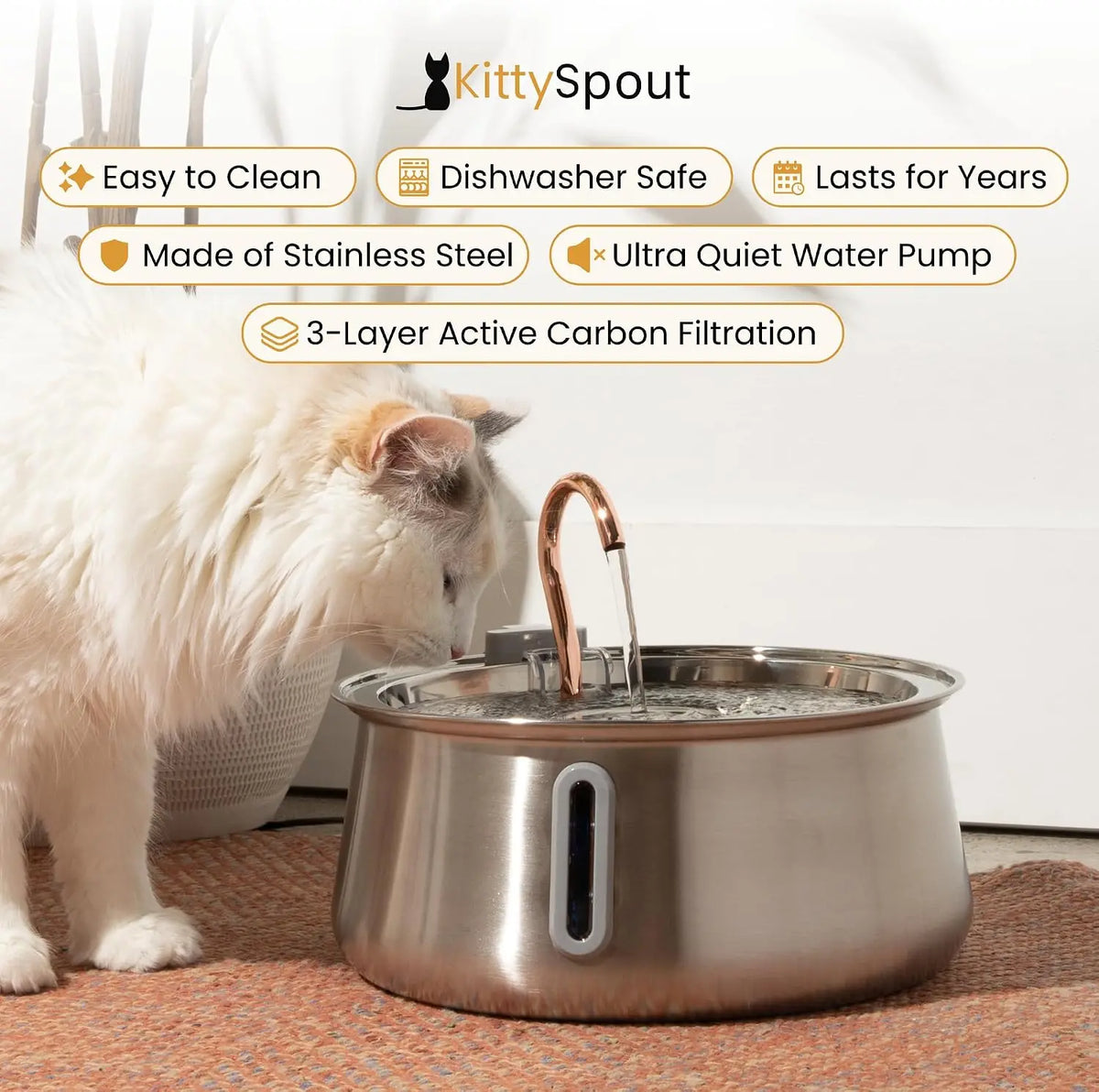 KittySpout Stainless Steel Wireless Cat Water Fountain For Pets