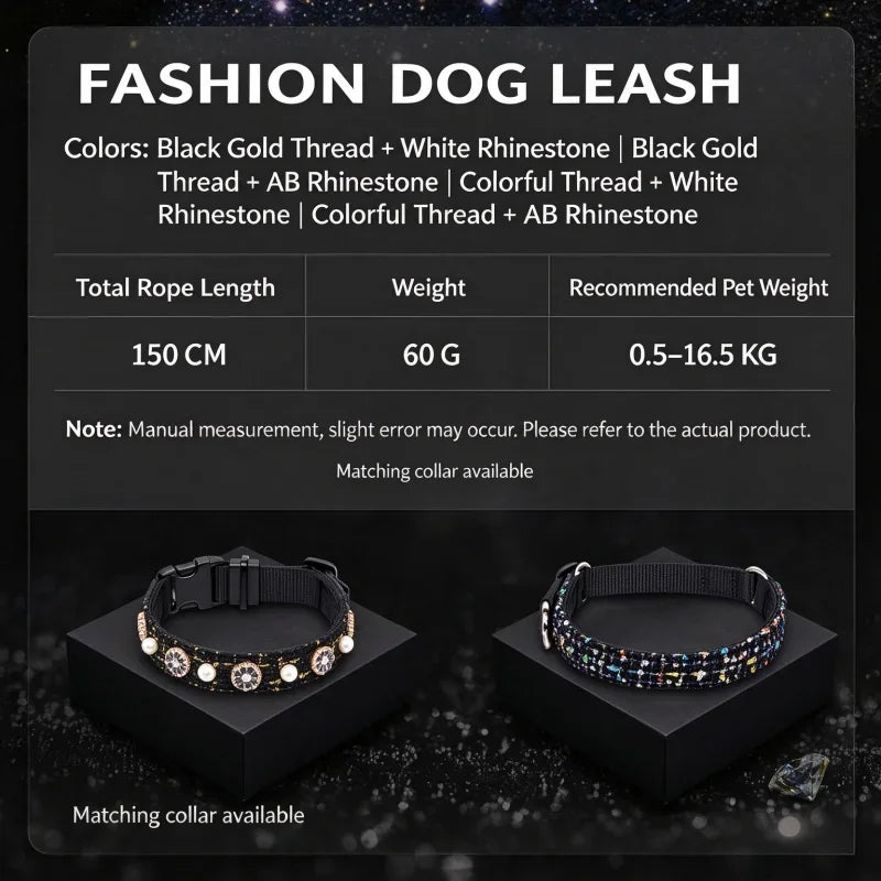 Rhinestone Rope Dog Leash Featuring Padded Handle With Metal Hook