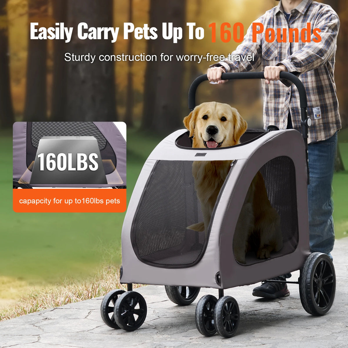 SucceBuy Portable Pet Stroller Carrier With Mesh Windows