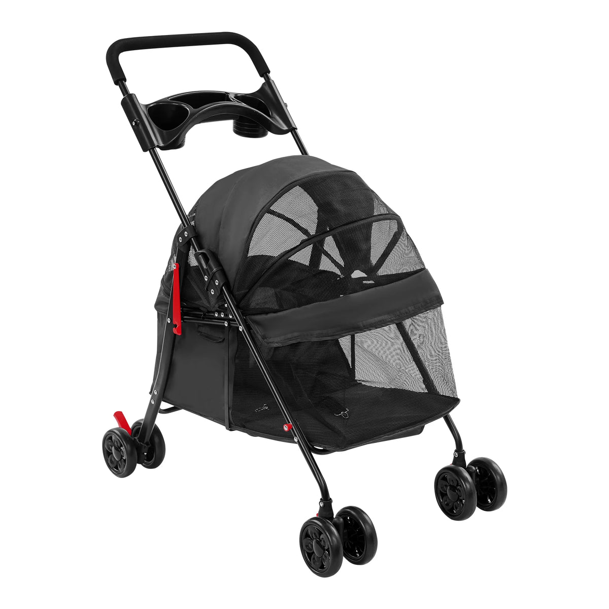 Foldable Pet Travel Stroller With Ventilated Mesh And Cup Holder