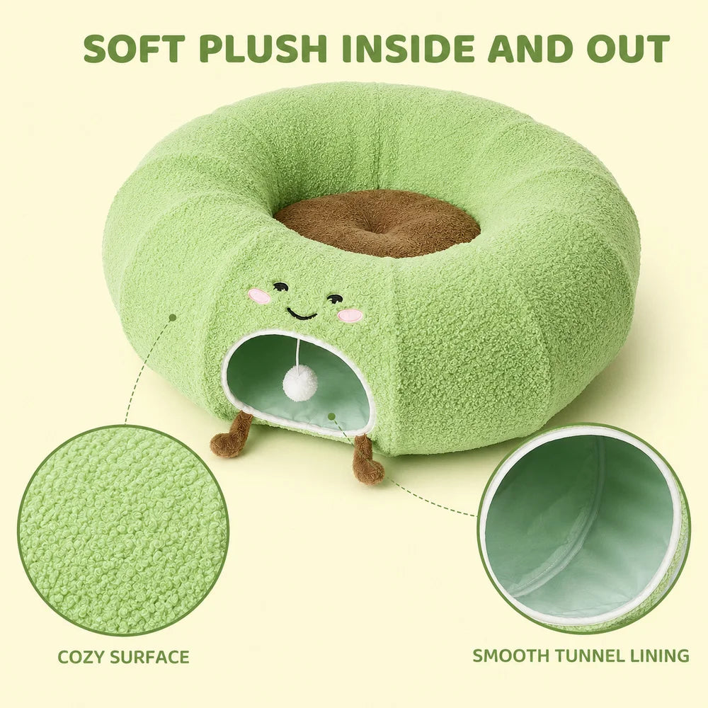 Convertible Cat Tunnel Bed With Plush Cushion And Play Hideaway