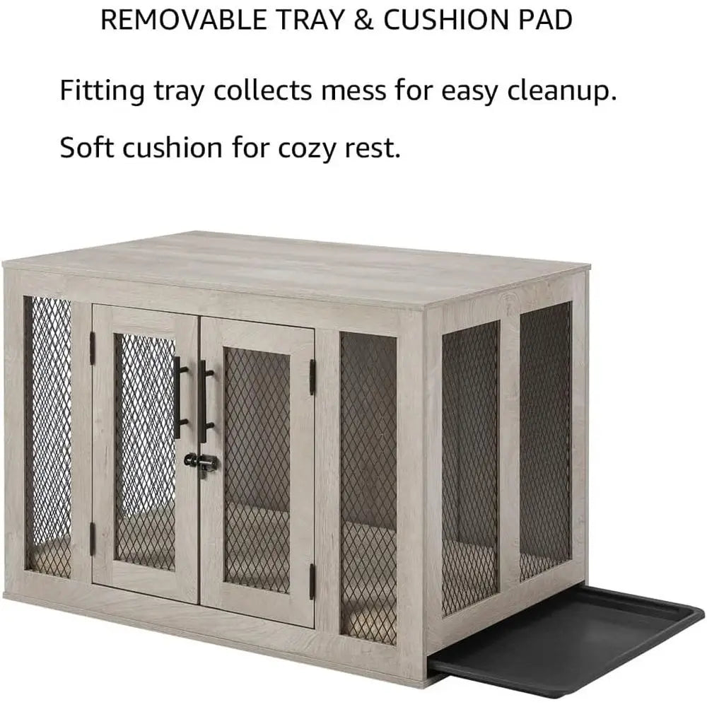 Furniture Style End Table Dog Crate with Cushion and Tray