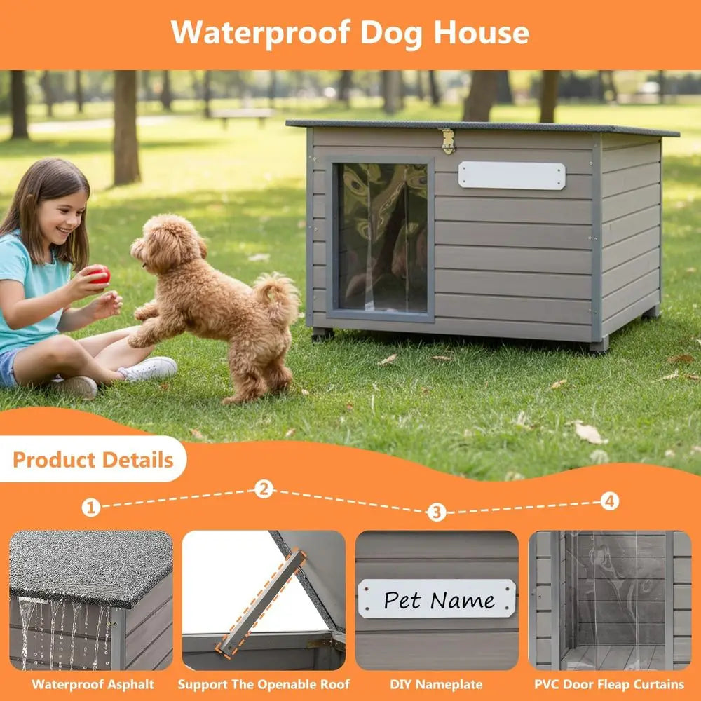 Outdoor And Indoor Dog House With Easy Clean Openable Roof