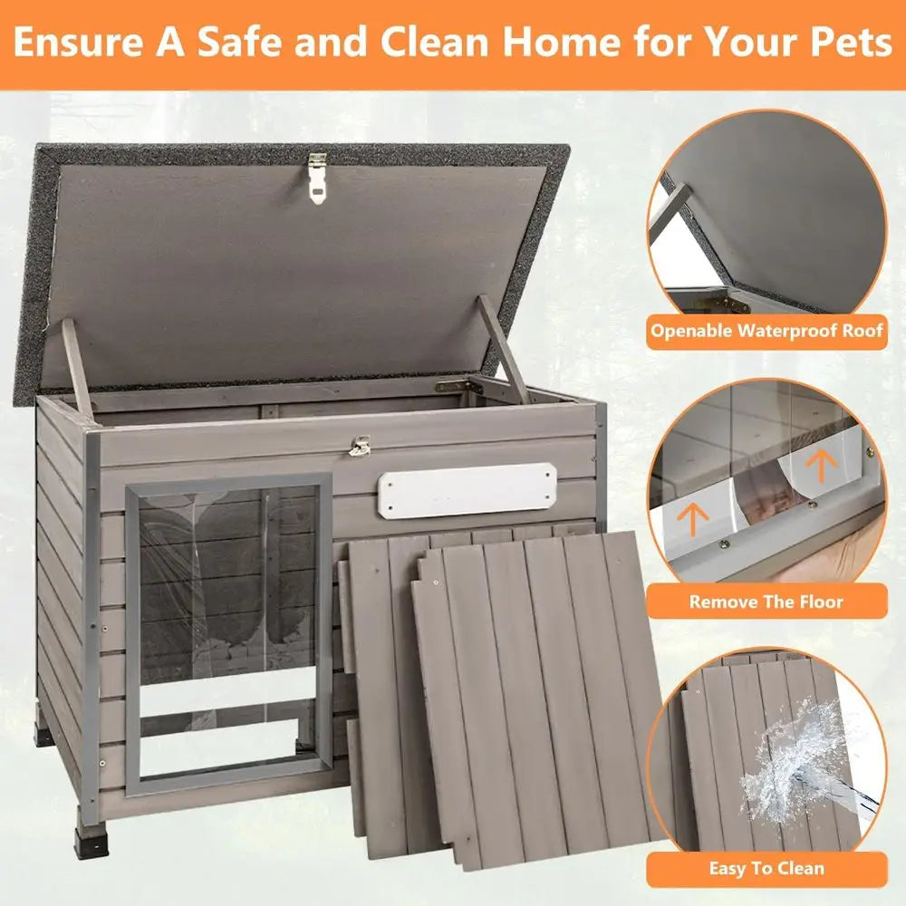 Outdoor And Indoor Dog House With Easy Clean Openable Roof