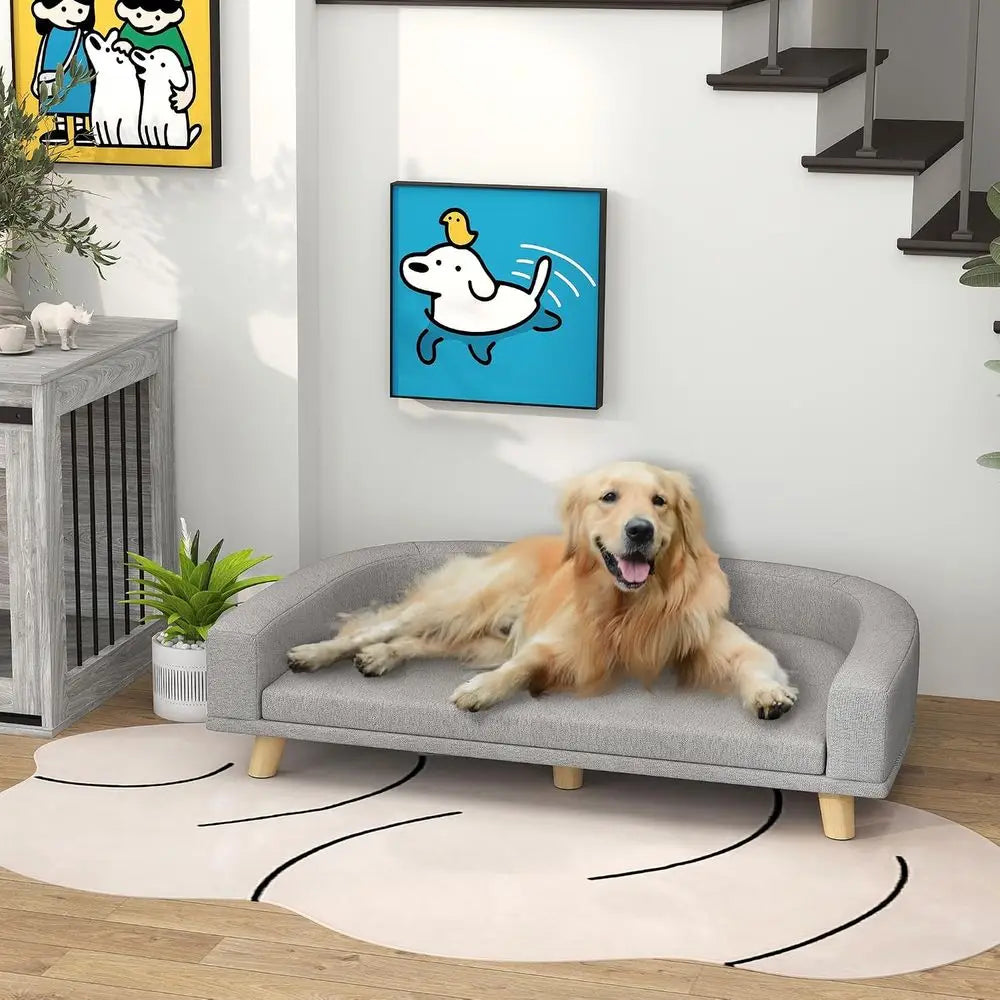 Luxury Pet Sofa Bed With Washable Cushion And Wooden Legs