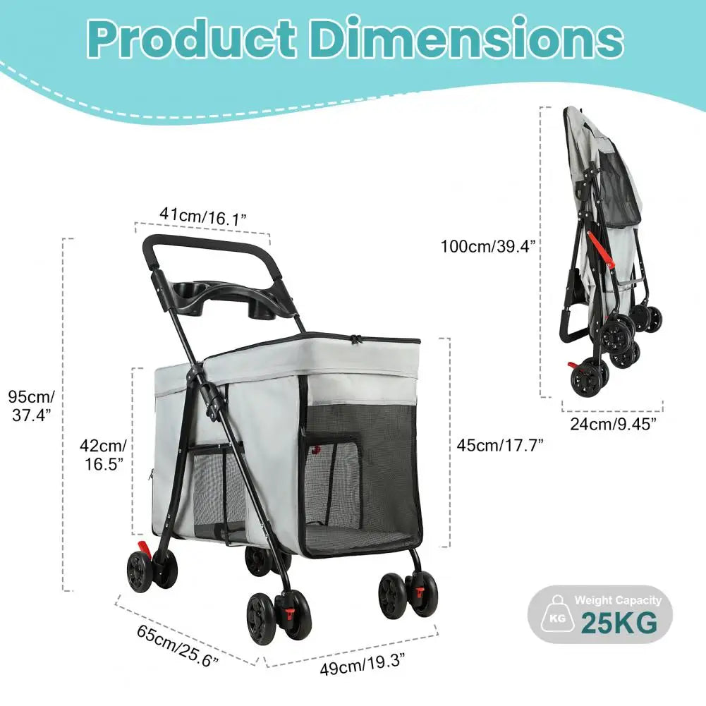 Foldable Dog Stroller Featuring 360 Degree Wheels And Ventilation Windows