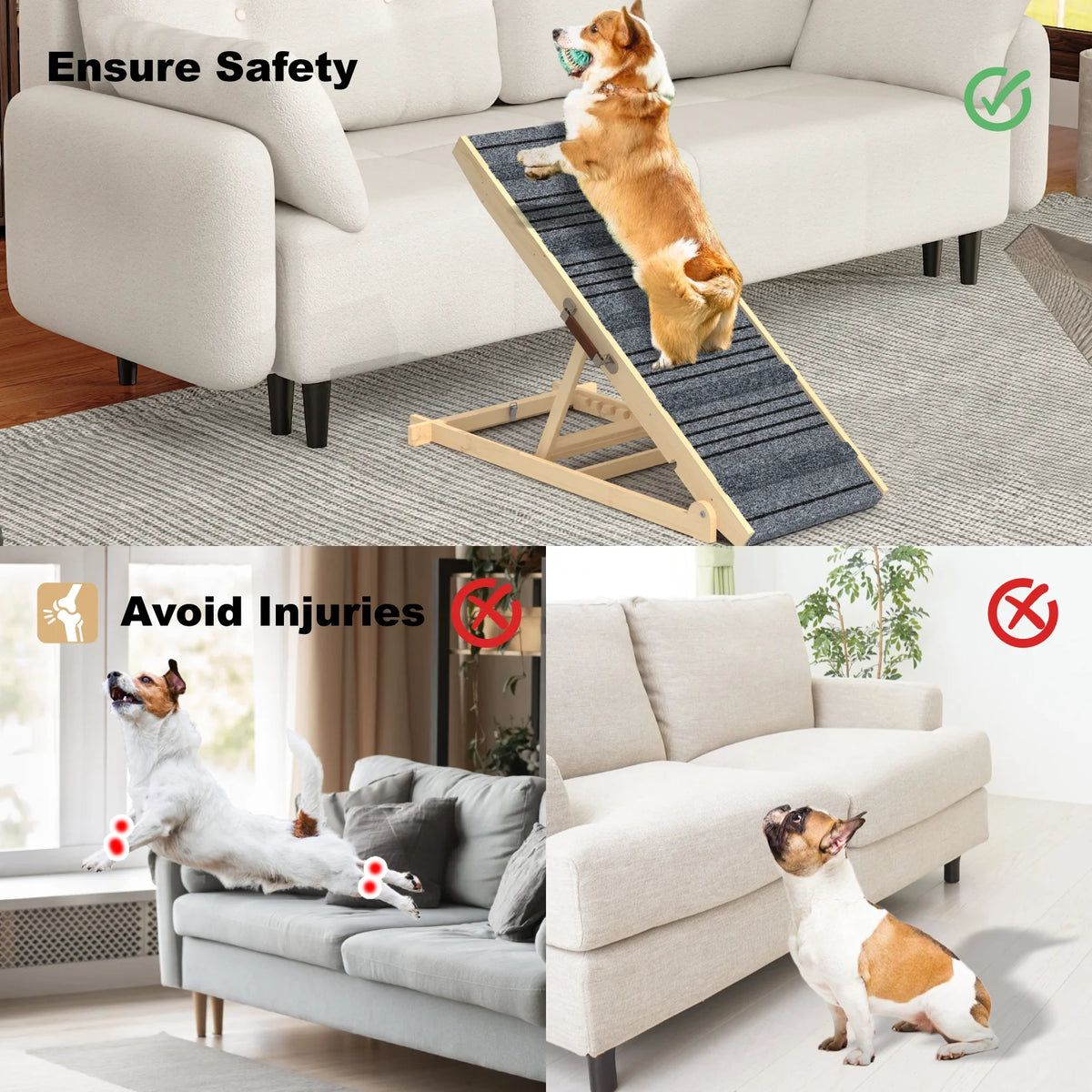 Evokeden Adjustable Wooden Folding Pet Ramp With Non Slip Surface