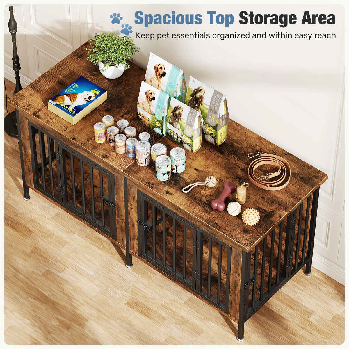 JHK Double Door Wooden Dog Kennel With Divider For Home