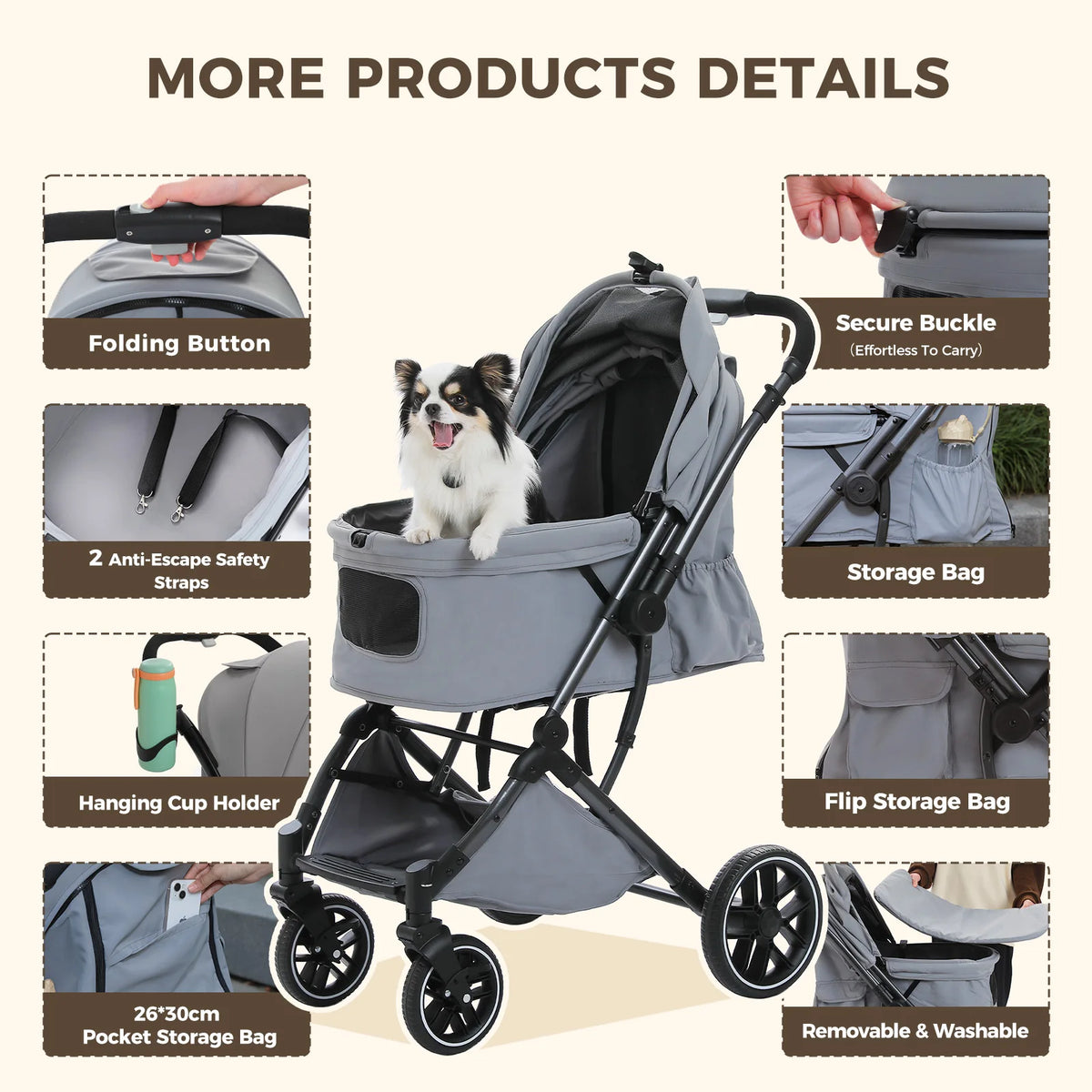 Pawz Road Foldable Pet Stroller With Secure Storage Basket