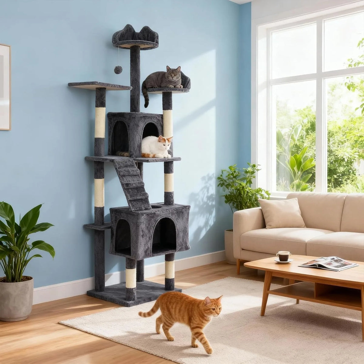 Cat Tree Tower with Sisal Scratching Posts, Condos and Perches