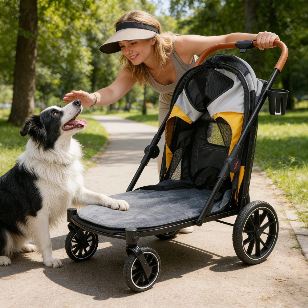 Foldable Pet Dog Stroller With Cup Holder And Removable Cushion