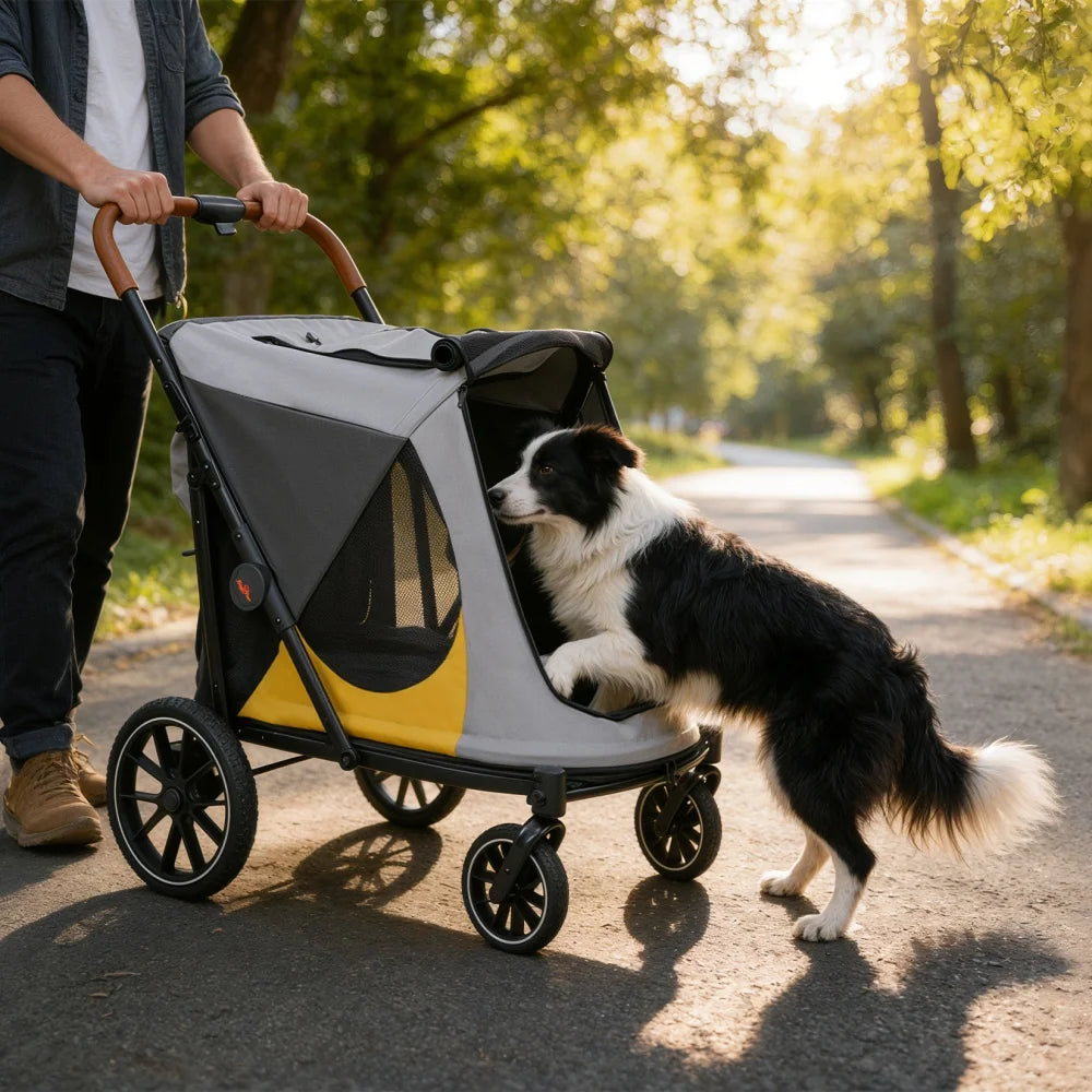Foldable Pet Dog Stroller With Cup Holder And Removable Cushion