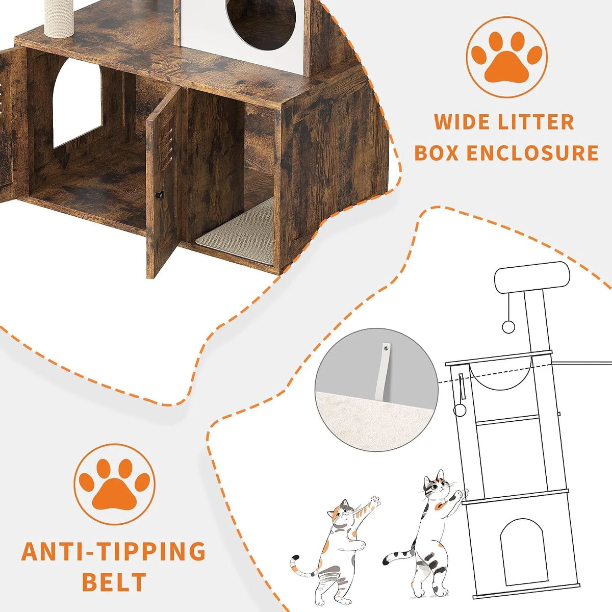 Modern Cat Tower With Hidden Litter Box Enclosure And Scratching Posts