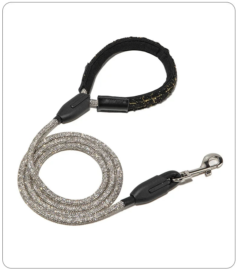 Rhinestone Rope Dog Leash Featuring Padded Handle With Metal Hook
