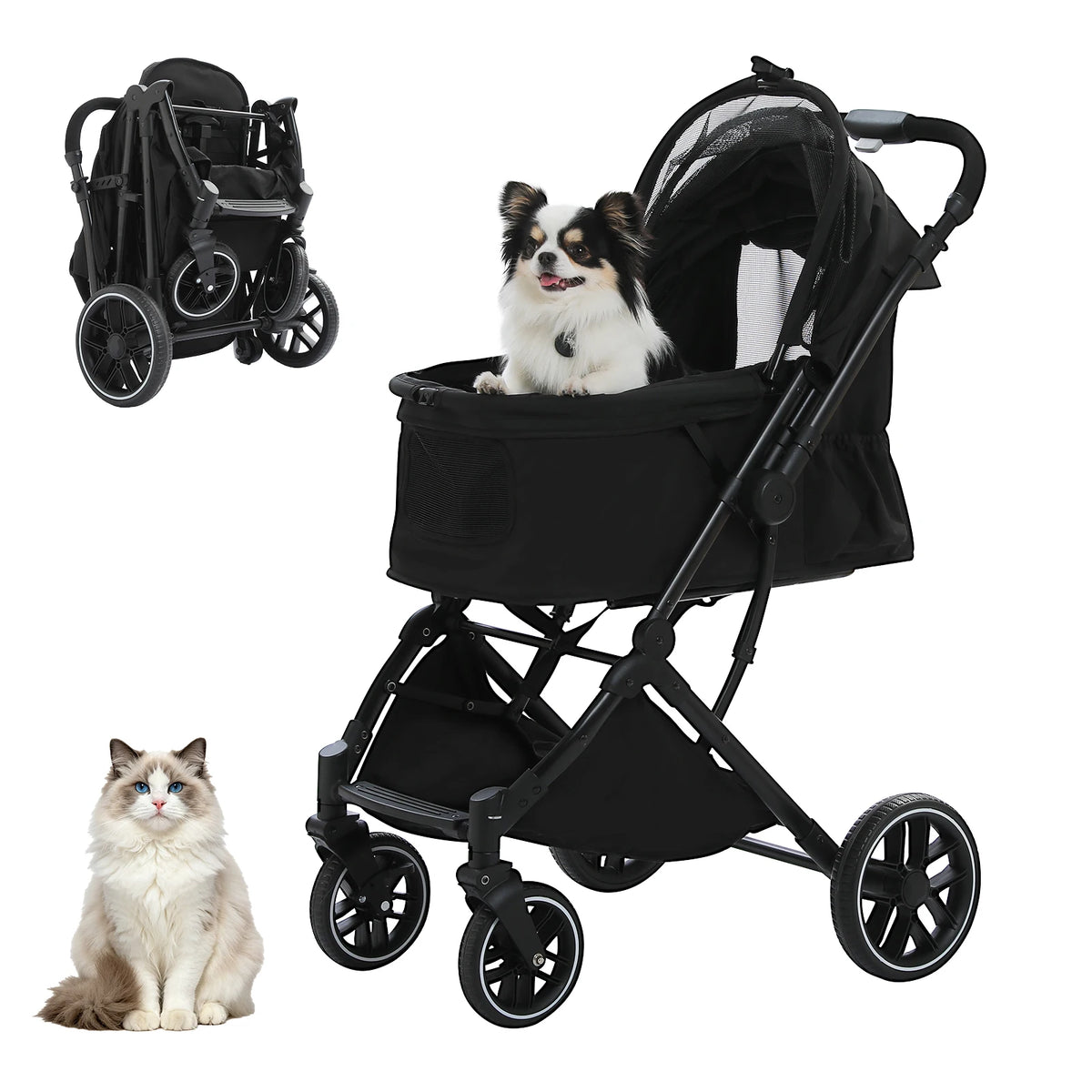 Pawz Road Foldable Pet Stroller With Secure Storage Basket