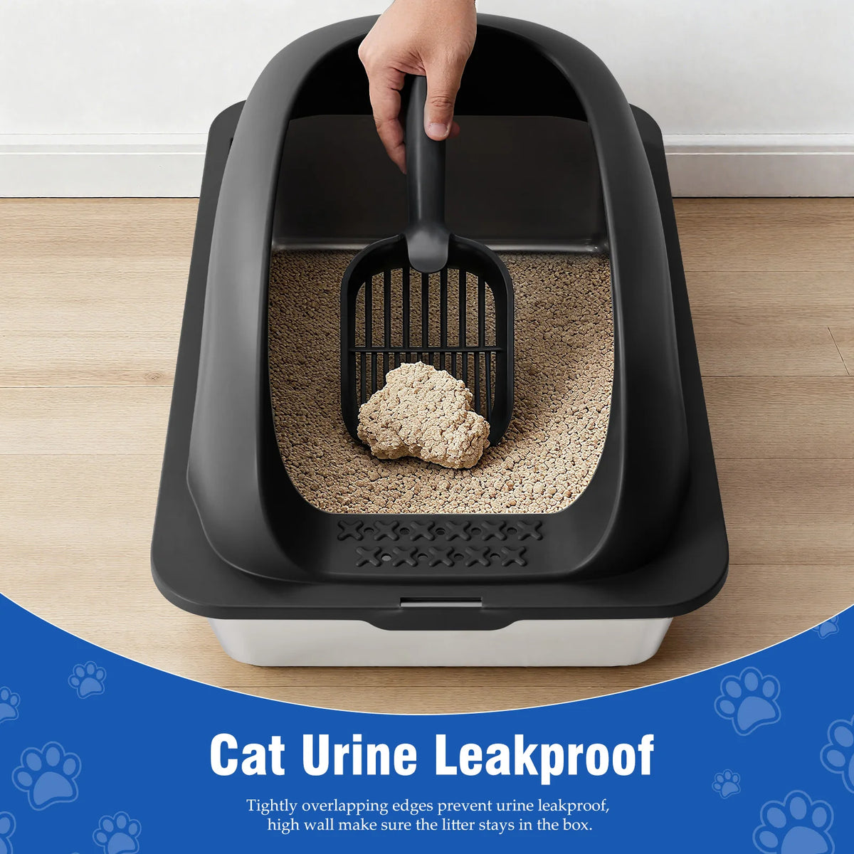 JHK Stainless Steel Litter Box With Lid Scoop And Mat