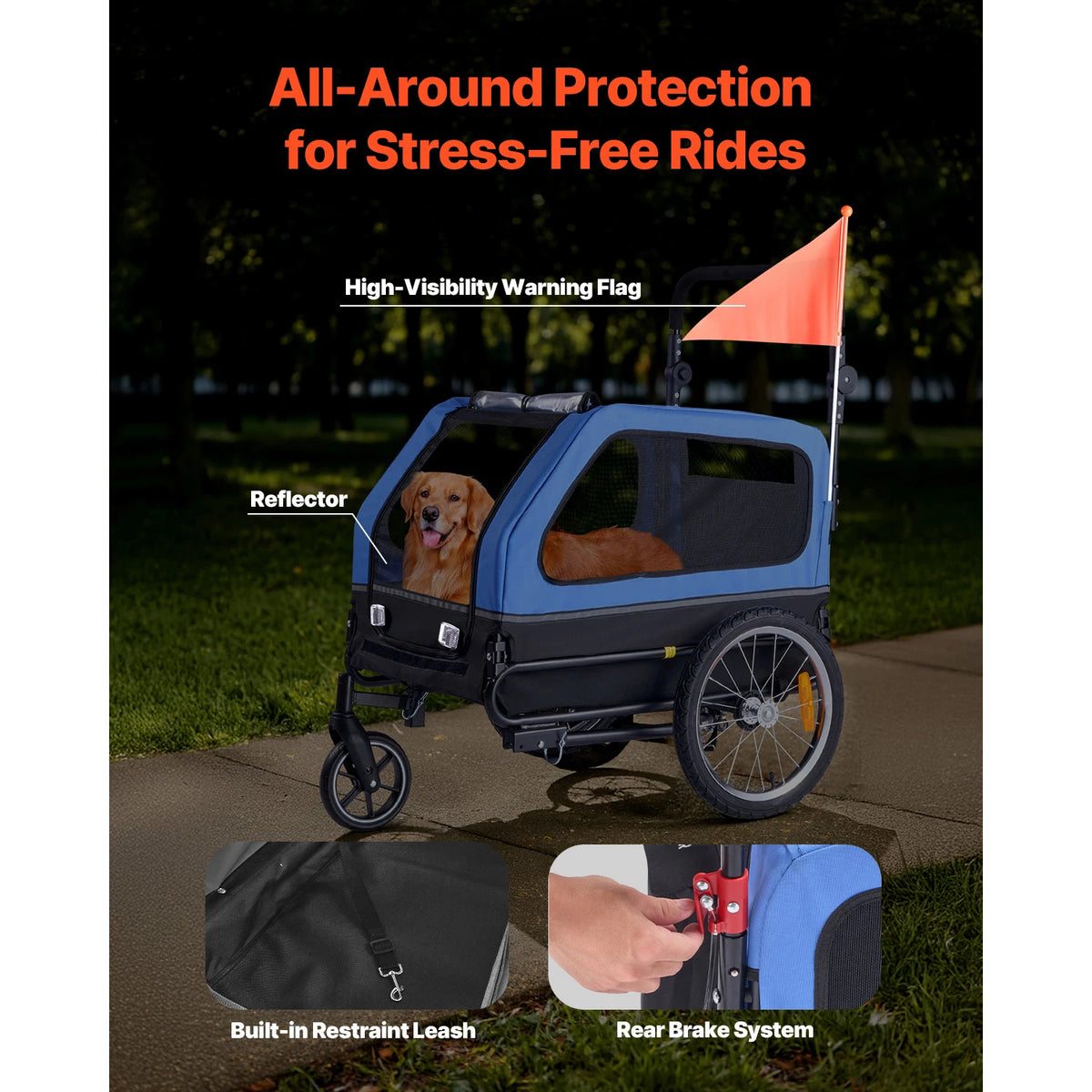 SucceBuy Dog Bike Trailer and Pet Stroller Carrier for All Breeds