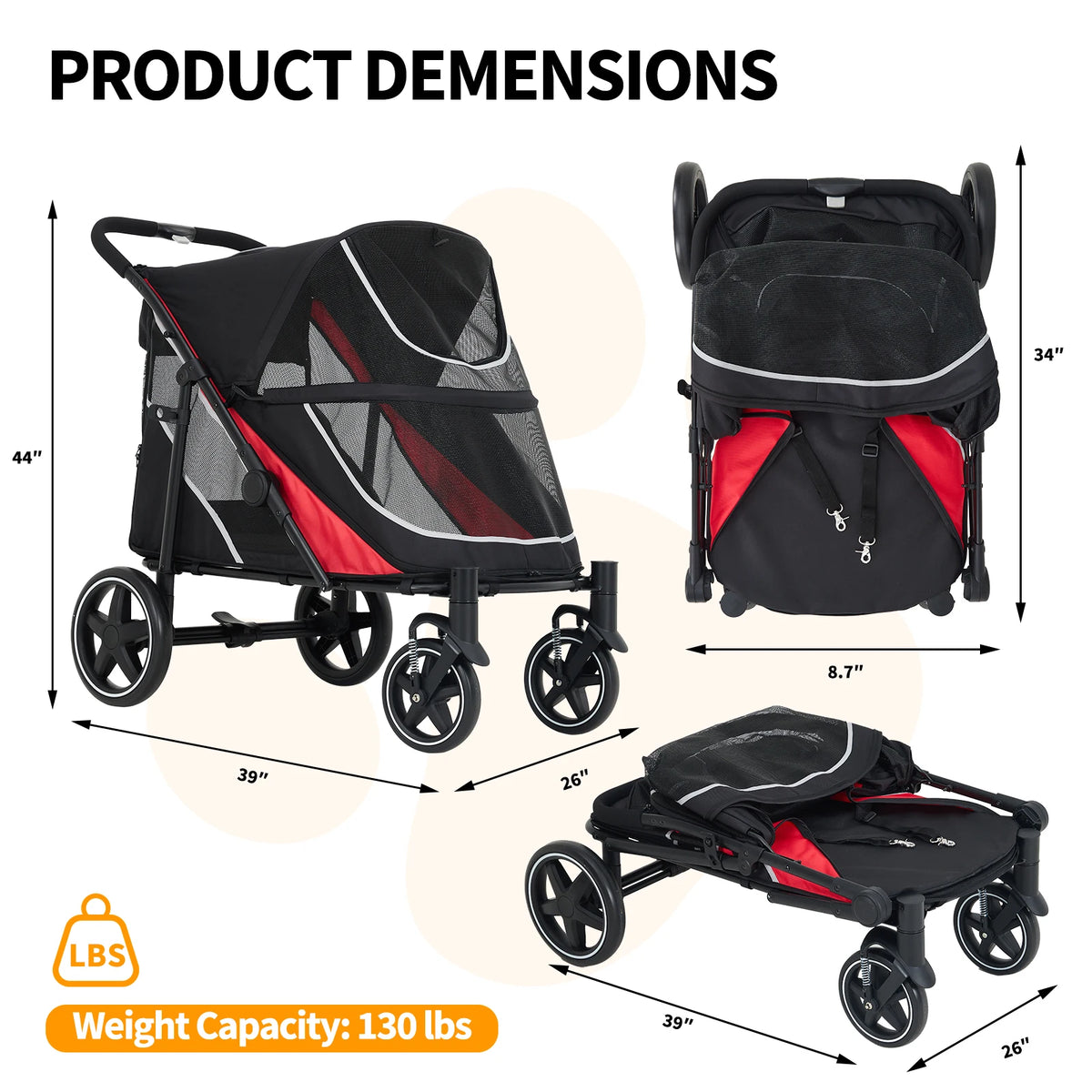 Premium Foldable Pet Stroller With Sunshade And Storage Bag