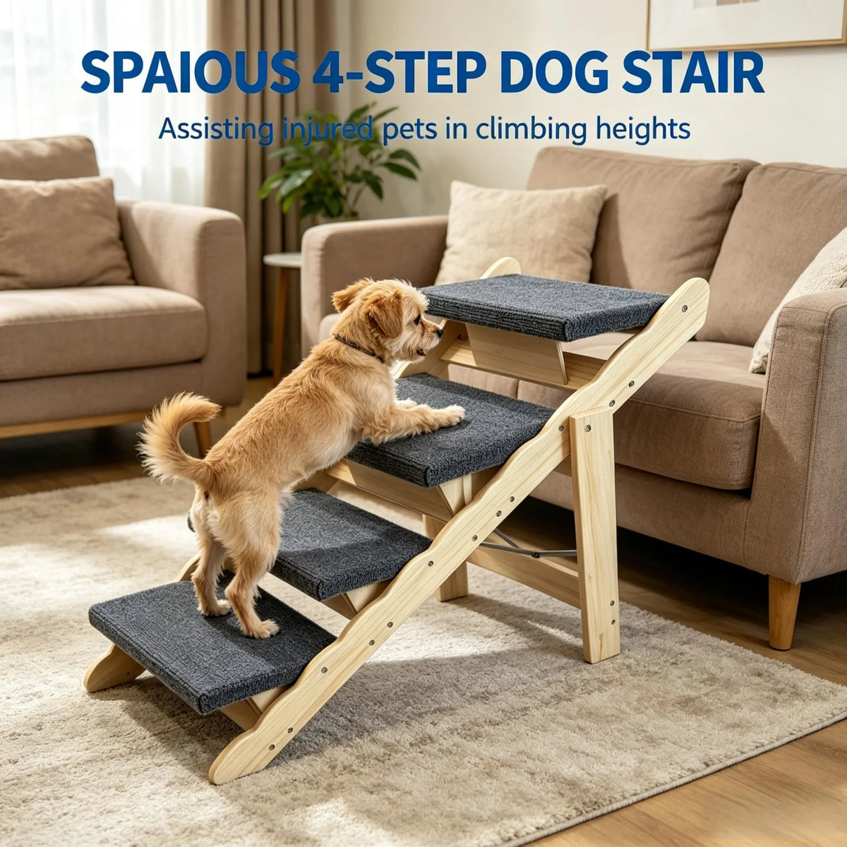HiMISS Wooden Collapsible Dog Stairs and Ramp for Pets